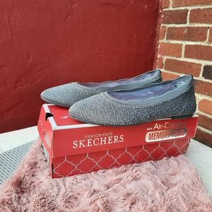 Skechers Cleo Dots Flat Memory Foam Comfort Slip On Ballet 8 Gray NEW